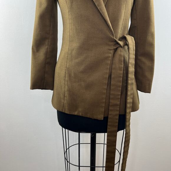 THEBE MAGUGU Green Brown Cotton Notched Lapel Side Tie Career Blazer Jacket XS - Picture 3 of 10